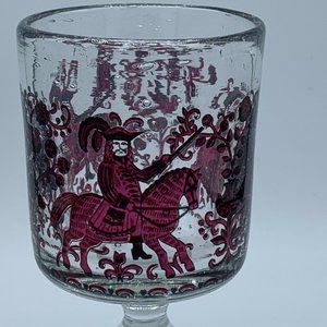 Vintage Glass Alfred Taube Goblet Lady and Man on Horses German Rare